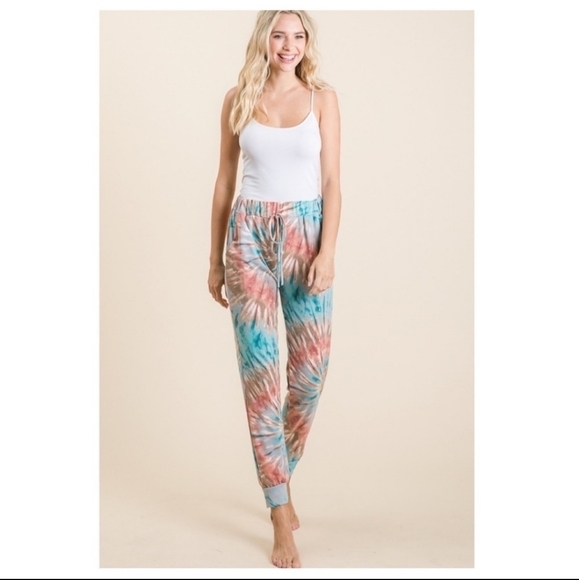 Rainbow Tie Dye Joggers with Pockets - Picture 5 of 12